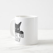 Kat die je stilletjes beoordeelt, grappige zwarte  koffiemok (Voorkant links)