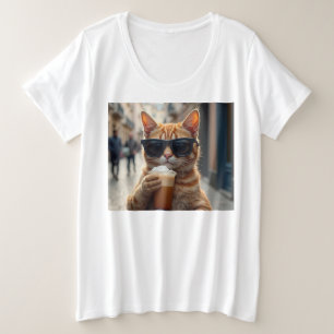Kat die koffie drinkt op straat grote maat t-shirt
