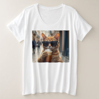 Kat die koffie drinkt op straat grote maat t-shirt