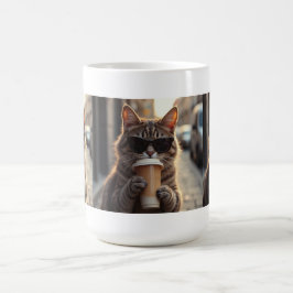 Kat die koffie drinkt op straat koffiemok