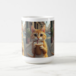 Kat die koffie drinkt op straat koffiemok