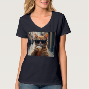 Kat die koffie drinkt op straat t-shirt