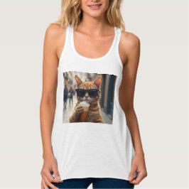 Kat die koffie drinkt op straat tanktop