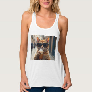 Kat die koffie drinkt op straat tanktop