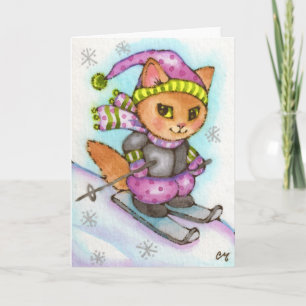 Kat die - Leuke de winterkat ski?en Feestdagen Kaart