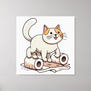Kat die met toiletpapier speelt canvas afdruk