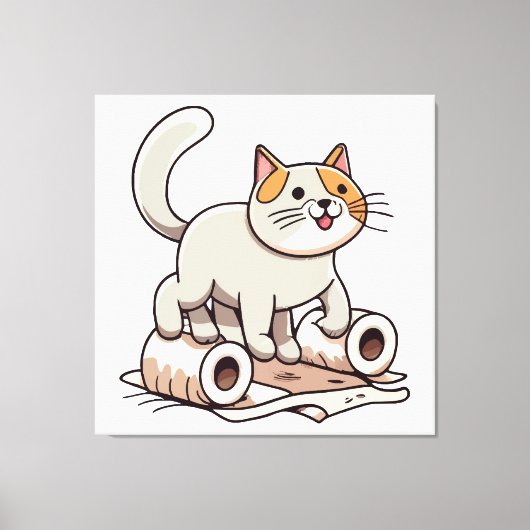 Kat die met toiletpapier speelt canvas afdruk (Voorkant)