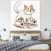 Kat die met toiletpapier speelt canvas afdruk (Insitu (Slaapkamer))