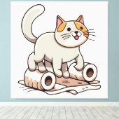 Kat die met toiletpapier speelt canvas afdruk (Insitu (Houten vloer))