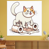 Kat die met toiletpapier speelt canvas afdruk (Insitu (Woonkamer))