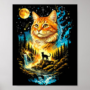 Kat die naar de maan huilt vintage grappige katten poster