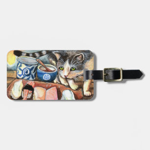 Kat die naar Sushi kijkt Bagagelabel