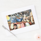 Kat die naar Sushi kijkt Rechthoekige Sticker (Envelop)