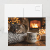 Kat die naast een 'Prettige Feestdagen'-mok slaapt Briefkaart (Voorkant / Achterkant)