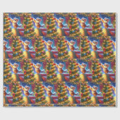 Kat die op bank staat om kerstboom te versieren cadeaupapier (Vlak)