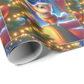 Kat die op bank staat om kerstboom te versieren cadeaupapier (Rol Hoek)