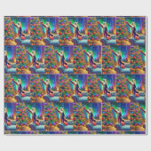 Kat die op bank staat om kerstboom te versieren cadeaupapier (Vlak)