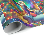 Kat die op bank staat om kerstboom te versieren cadeaupapier (Rol Hoek)