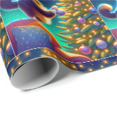 Kat die op bank staat om kerstboom te versieren cadeaupapier (Rol Hoek)