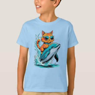 Kat die op de rug van een vriendelijke bruinvis ri t-shirt