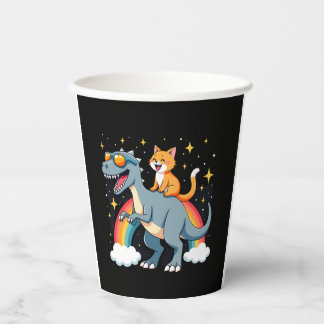 Kat die op dinosaurus T-Rex kitten regenboog dino  Papieren Bekers
