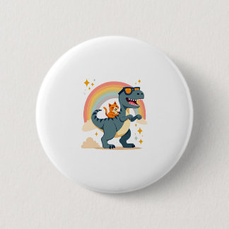 Kat die op dinosaurus T-Rex kitten regenboog dino  Ronde Button 5,7 Cm