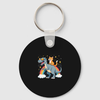 Kat die op dinosaurus T-Rex kitten regenboog dino  Sleutelhanger