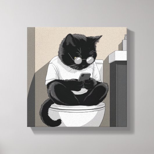 Kat die op een toilet zit canvas afdruk (Voorkant)