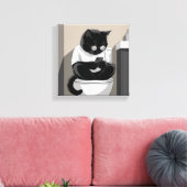 Kat die op een toilet zit canvas afdruk (Insitu (Woonkamer))