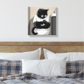 Kat die op een toilet zit canvas afdruk (Insitu (Slaapkamer))