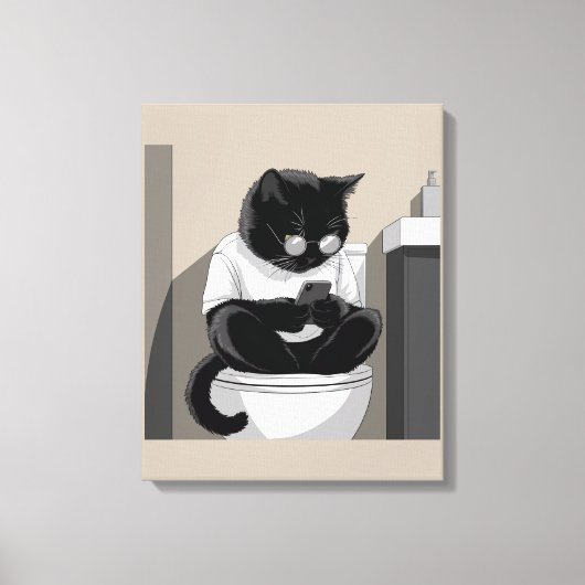 Kat die op een toilet zit canvas afdruk (Voorkant)
