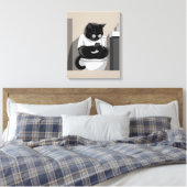 Kat die op een toilet zit canvas afdruk (Insitu (Slaapkamer))