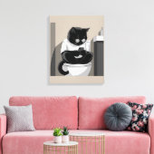 Kat die op een toilet zit canvas afdruk (Insitu (Woonkamer))