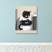Kat die op een toilet zit canvas afdruk (Insitu (Houten vloer))