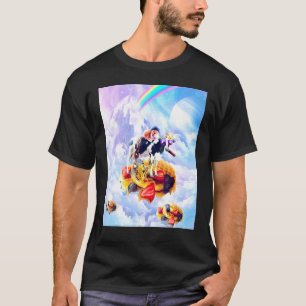 Kat die op koe rijdt op wolken en wafels t-shirt
