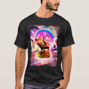 Kat die op nijlpaard rijdt met pannenkoeken en mil t-shirt