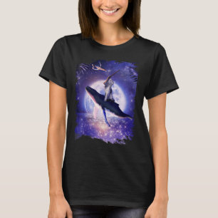 Kat die op walvis rijdt in ruimtemaan t-shirt