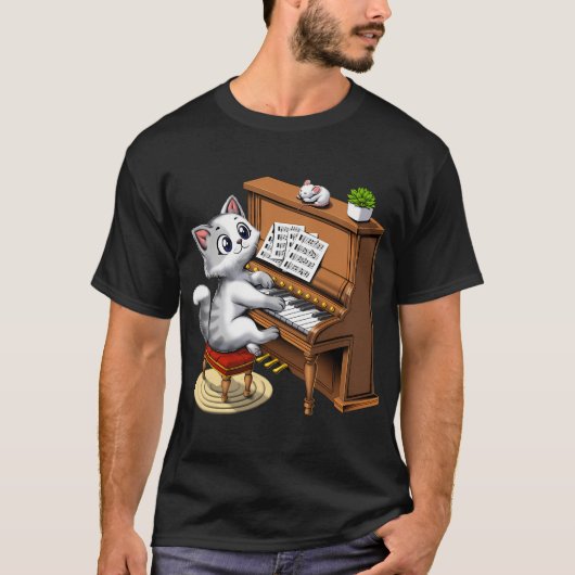 Kat die piano speelt t-shirt (Voorkant)