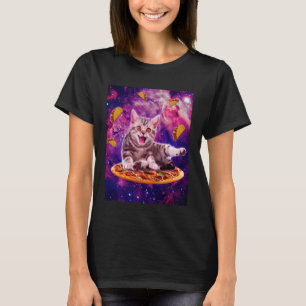 Kat die pizza rijdt in ruimte melkweg taco kitten t-shirt