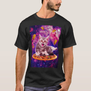Kat die pizza rijdt in ruimte melkweg taco kitten t-shirt