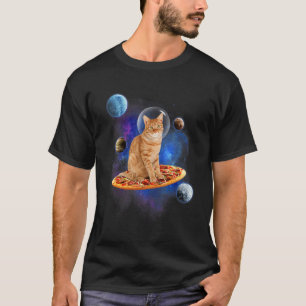 Kat die pizza rijdt in ruimte sterrenstelsel grapp t-shirt
