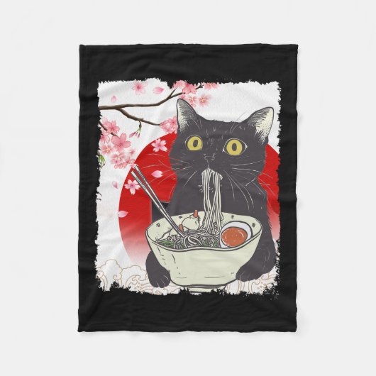  kat die ramen eet Grappig Japans Kattennoodle Fleece Deken (Voorkant)