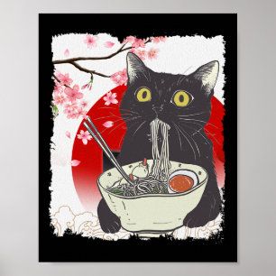  kat die ramen eet Grappig Japans Kattennoodle Poster
