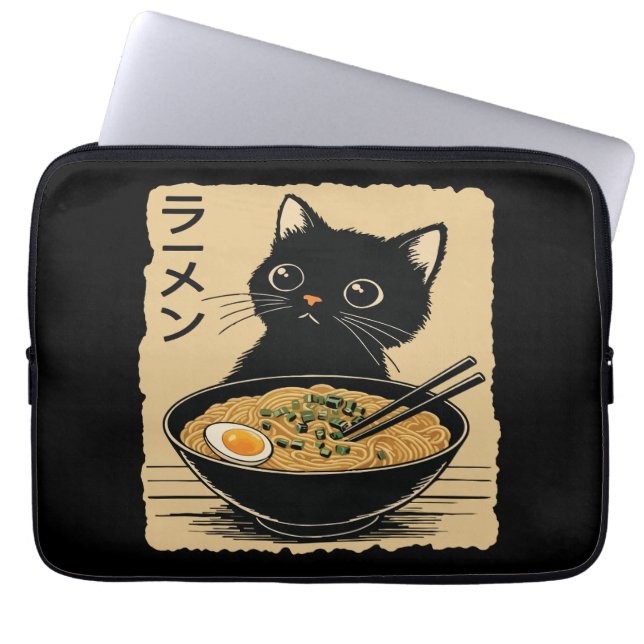 Kat die ramen eet  laptop sleeve (Voorkant)