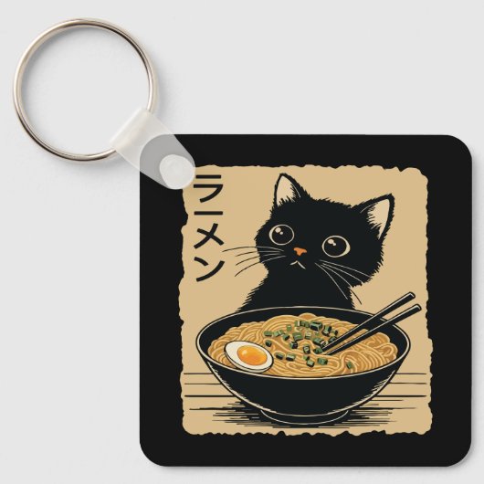 Kat die ramen eet sleutelhanger (Voorkant)
