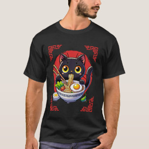 Kat die Ramennoedels eet Vintage Stijl Japanse Kun T-shirt