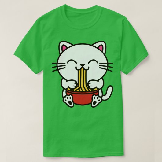 Kat die Spaghetti Kawaii eet T-shirt (Design voorkant)