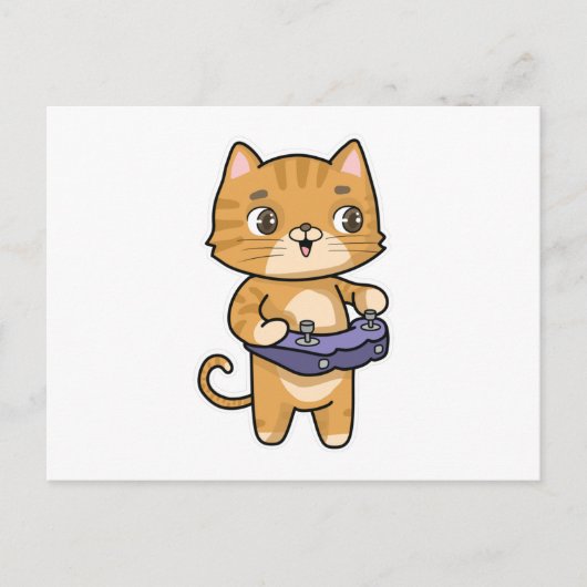 Kat die speelt met controller briefkaart (Voorkant)