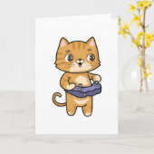 Kat die speelt met controller kaart (Gele Bloem)