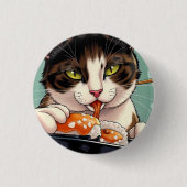 Kat die sushi eet ronde button 3,2 cm (Voorkant)